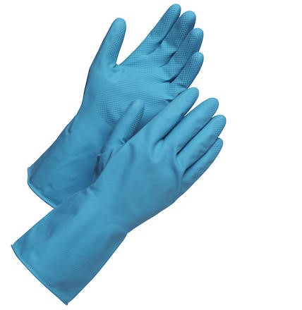 Rengøring / fødevare godkendt handske i blå Latex 30 cm. WS 50-538