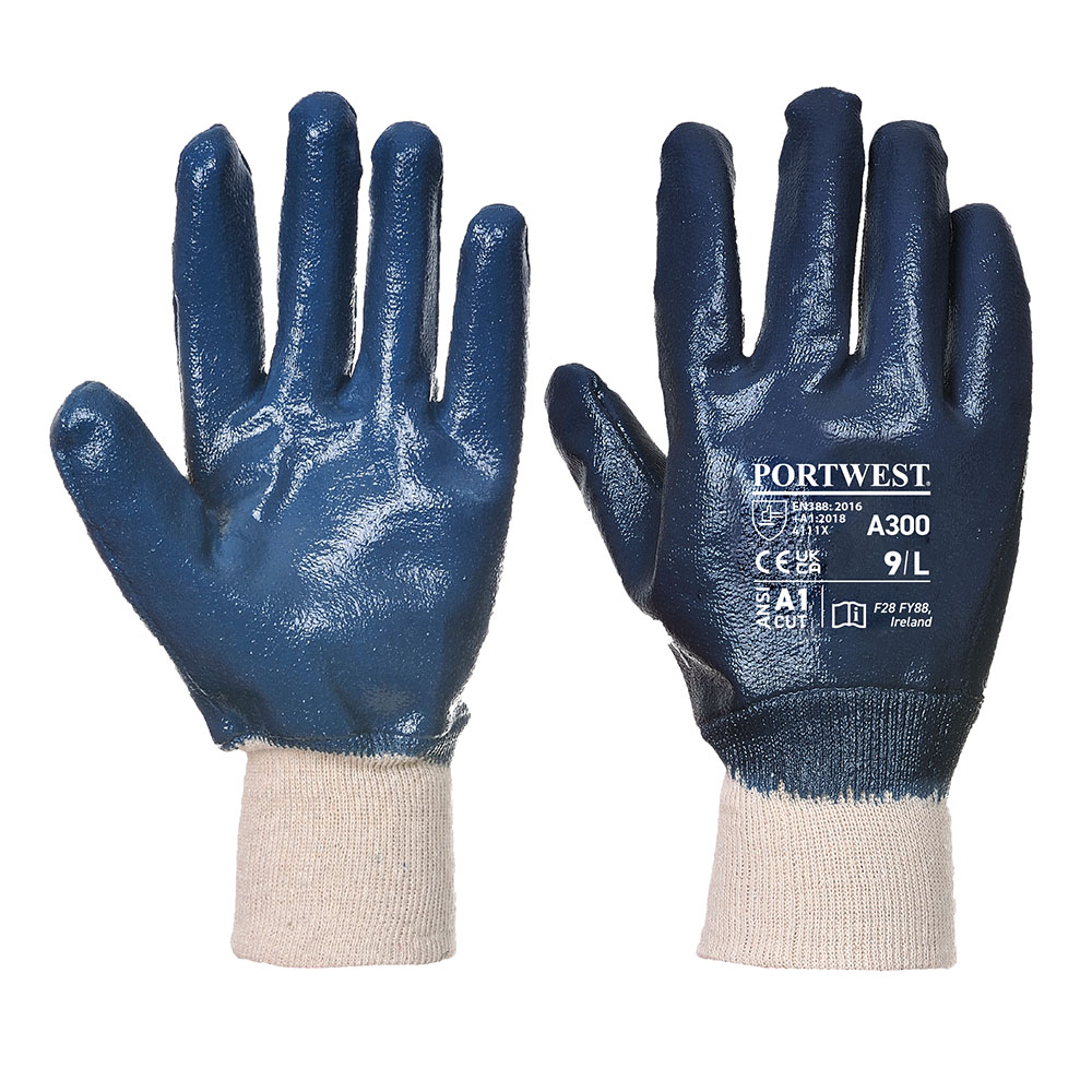 A300 - Nitril-handske m/ribkant - Marine