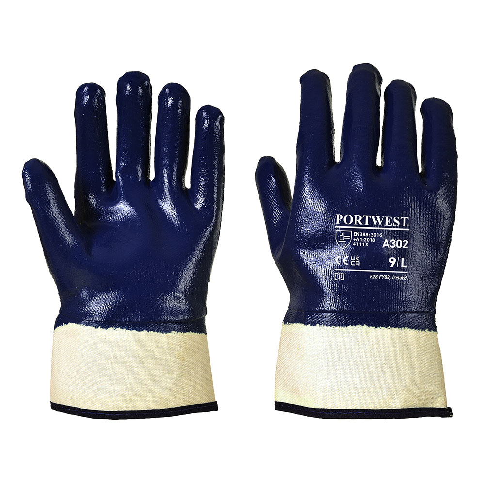 Heldyppet Nitril handske med manchet - Marine