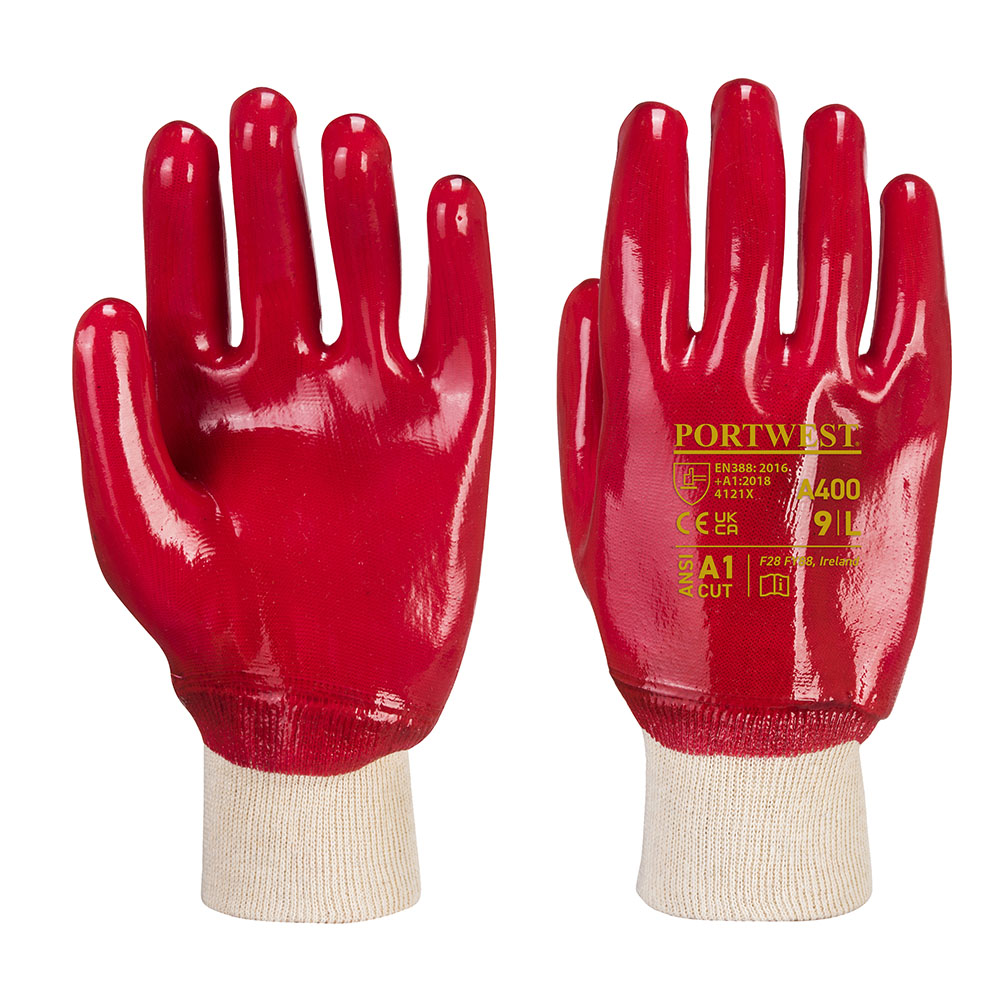 PVC handske m/ribkant - Rød
