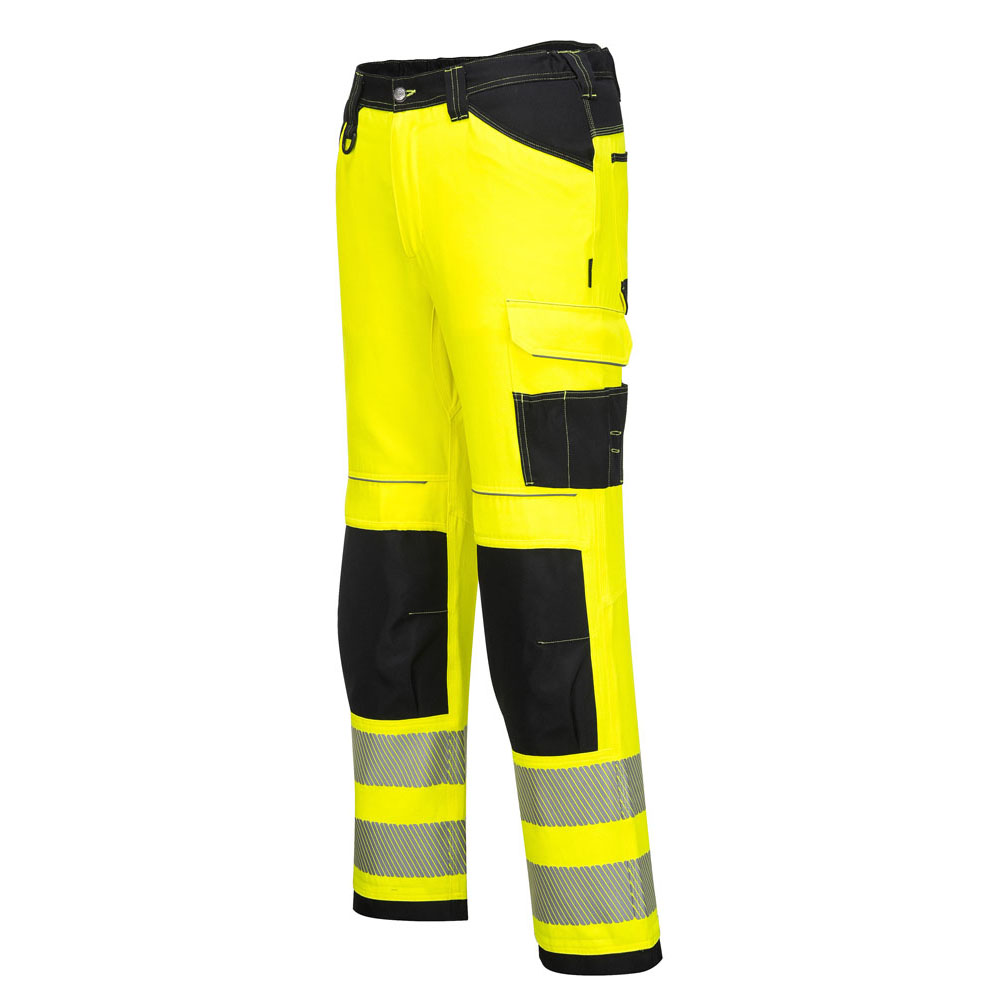 PW3 Hi-Vis letvægts stretch arbejdsbukser - Gul/Sort - Billede 2