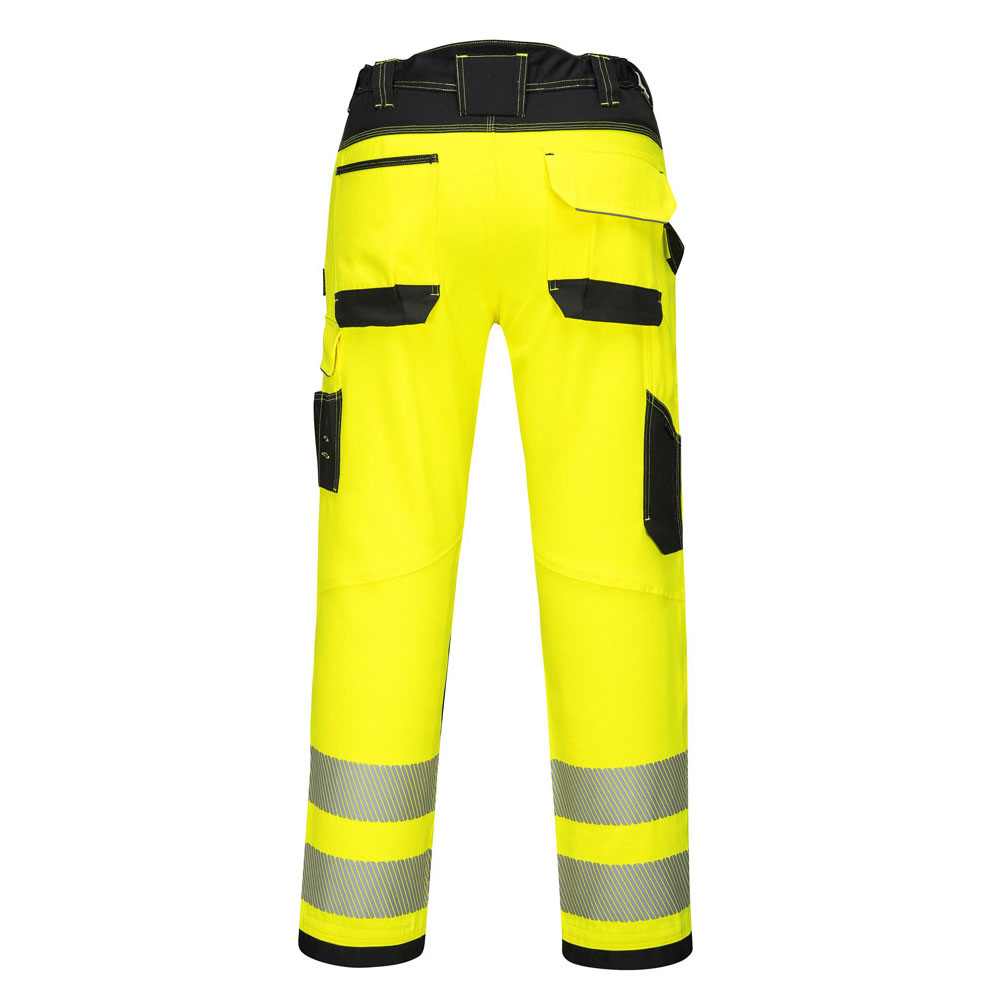 PW3 Hi-Vis letvægts stretch arbejdsbukser - Gul/Sort - Billede 4