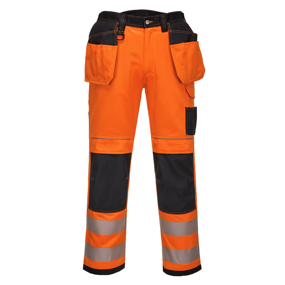 PW3 Hi-Vis stretch arbejdsbukser med hængelommer - Orange/Sort