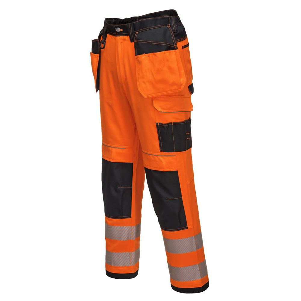 PW3 Hi-Vis stretch arbejdsbukser med hængelommer - Orange/Sort - Billede 2