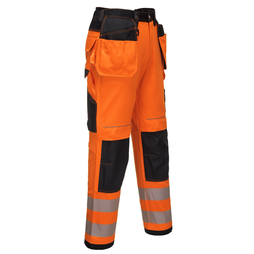 PW3 Hi-Vis stretch arbejdsbukser med hængelommer - Orange/Sort - Billede 3