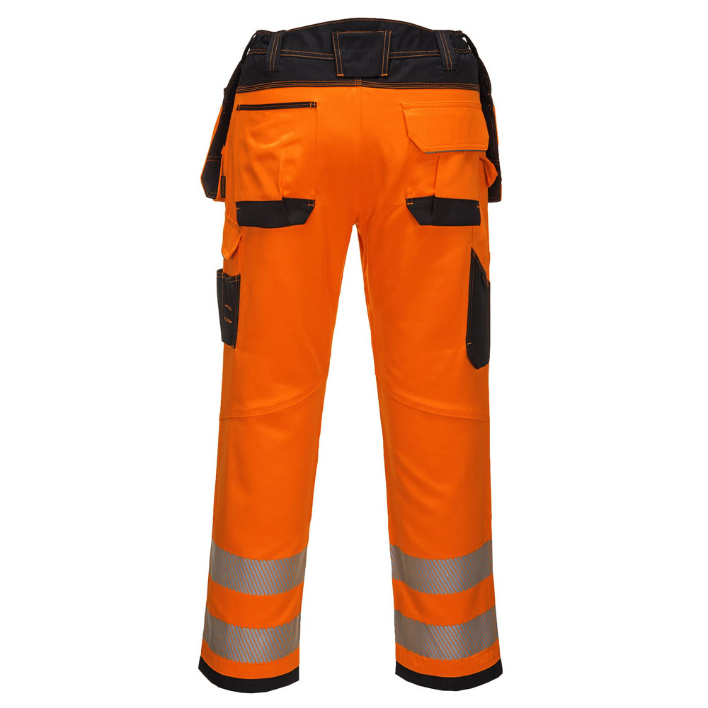 PW3 Hi-Vis stretch arbejdsbukser med hængelommer - Orange/Sort - Billede 4