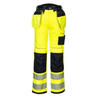 PW3 Hi-Vis stretch arbejdsbukser med hængelommer - Gul/Sort