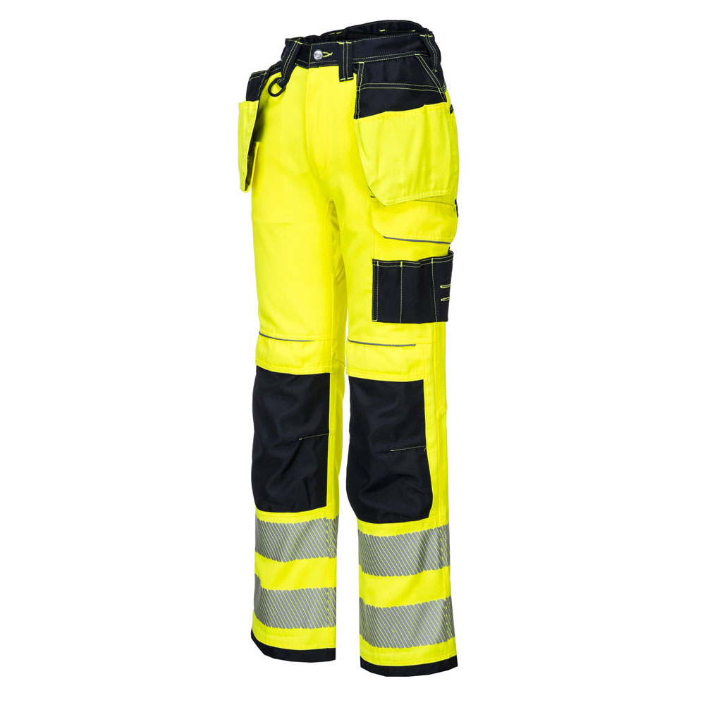 PW3 Hi-Vis stretch arbejdsbukser med hængelommer - Gul/Sort - Billede 2