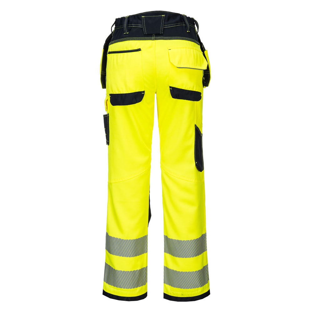 PW3 Hi-Vis stretch arbejdsbukser med hængelommer - Gul/Sort - Billede 4