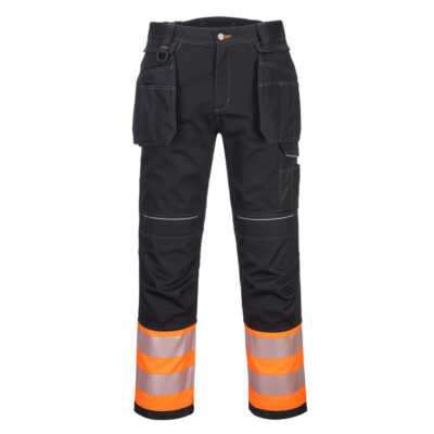 PW3 hi-vis kl.1 bukser med hængelommer - Orange/Sort