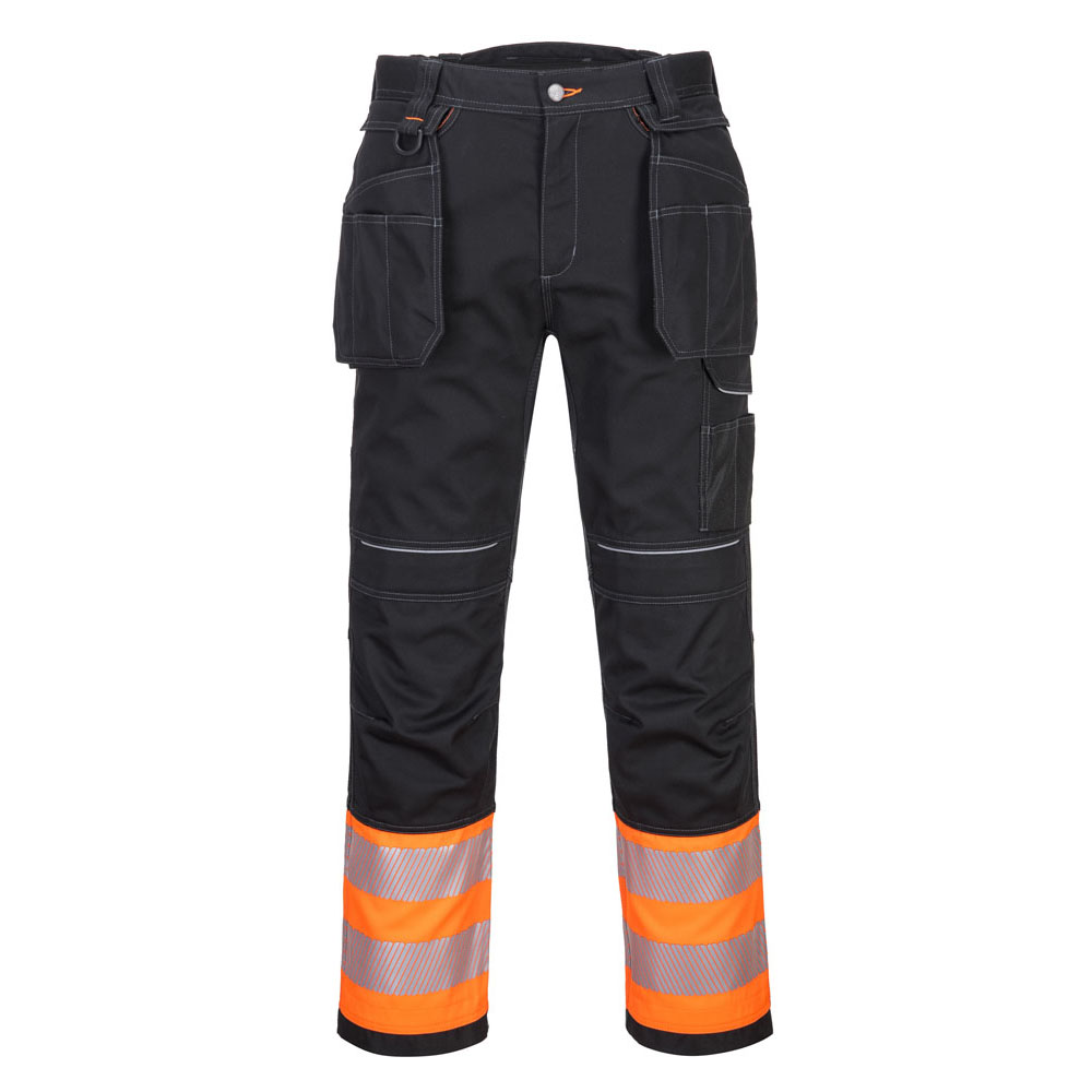 PW3 hi-vis kl.1 bukser med hængelommer - Orange/Sort