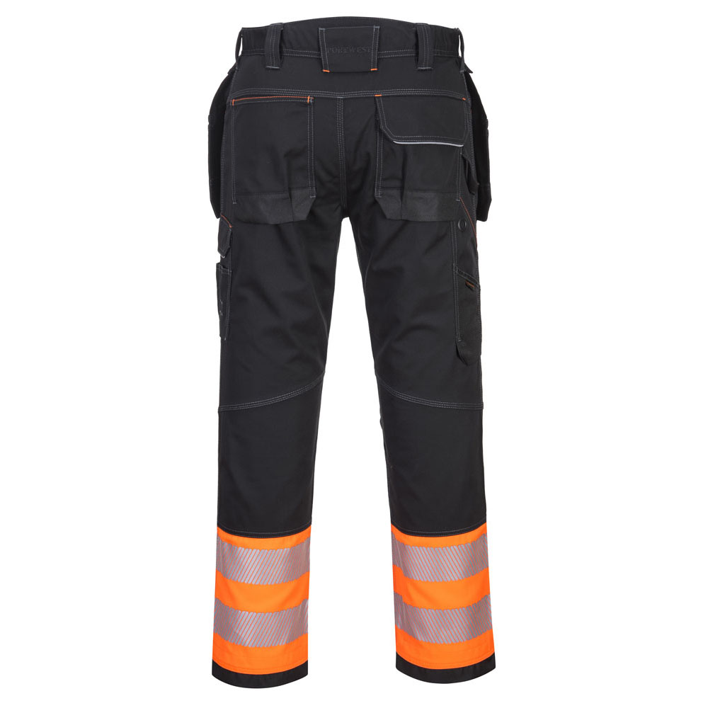 PW3 hi-vis kl.1 bukser med hængelommer - Orange/Sort - Billede 2