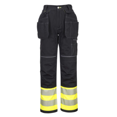 PW3 hi-vis kl.1 bukser med hængelommer - Gul/Sort