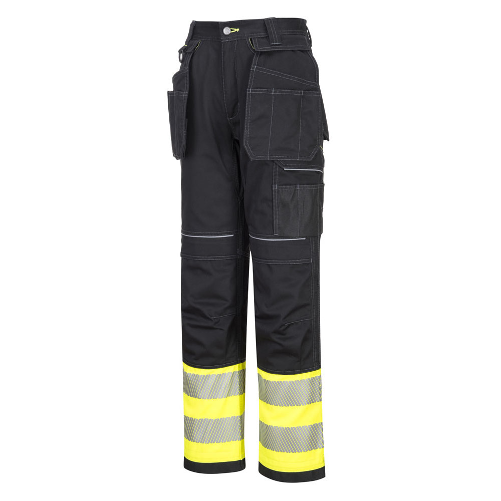 PW3 hi-vis kl.1 bukser med hængelommer - Gul/Sort - Billede 2