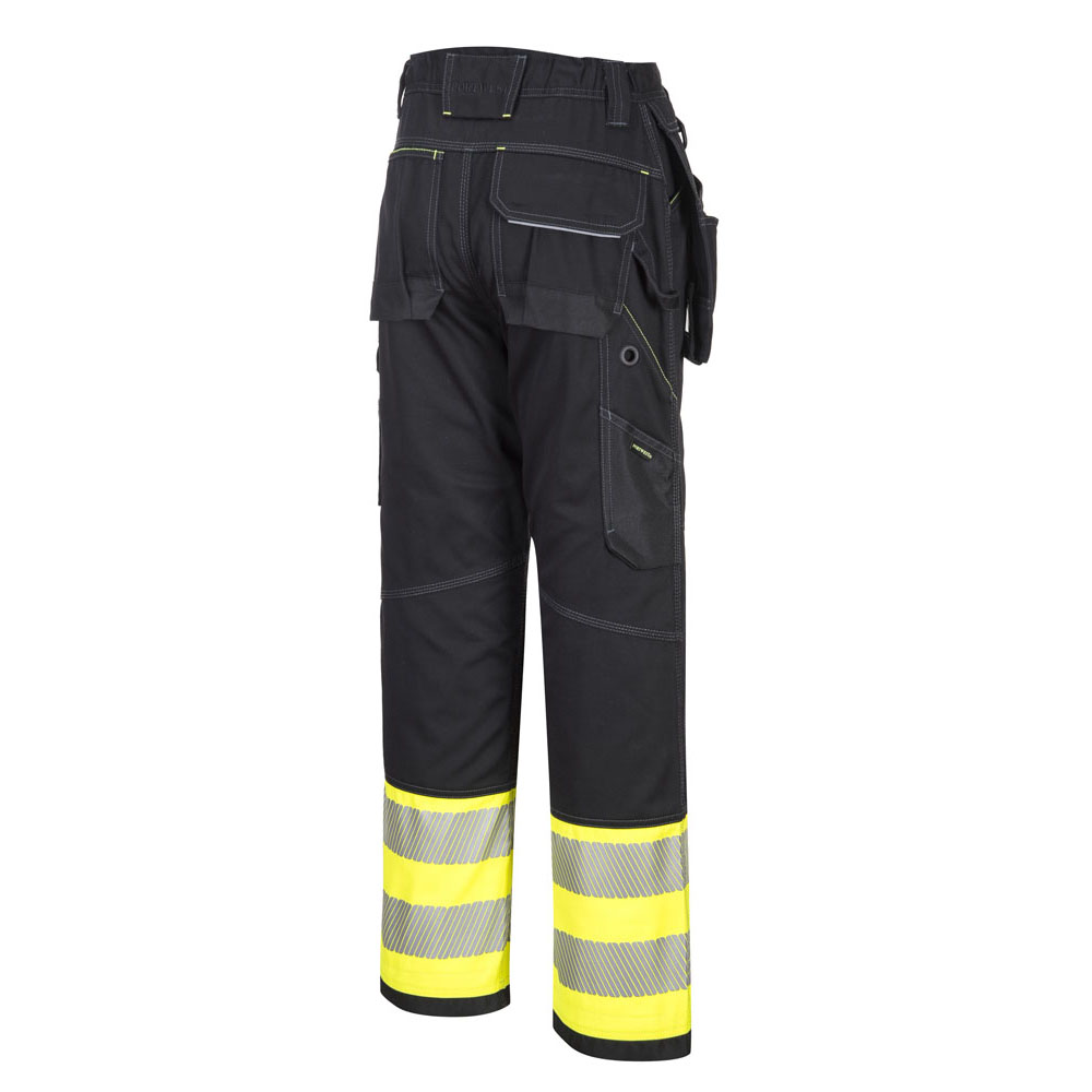 PW3 hi-vis kl.1 bukser med hængelommer - Gul/Sort - Billede 3