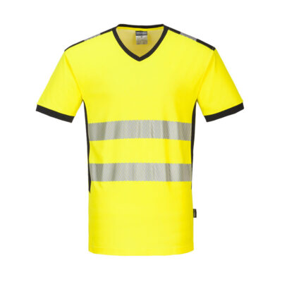 PW3 hi-vis v-hals t-shirts - Gul/Sort