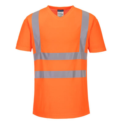 V-Neck T-shit med mesh indsæt - orange