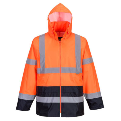Hi-Vis Klassisk kontrast regnjakke - Orange/Marine