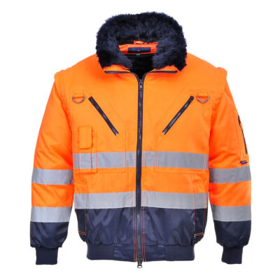 Hi-Vis 3 i 1 pilotjakke  - Orange/Marine