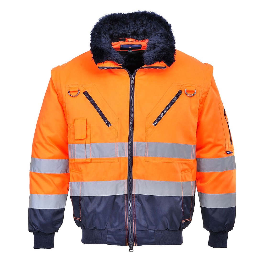 Hi-Vis 3 i 1 pilotjakke - Orange/Marine