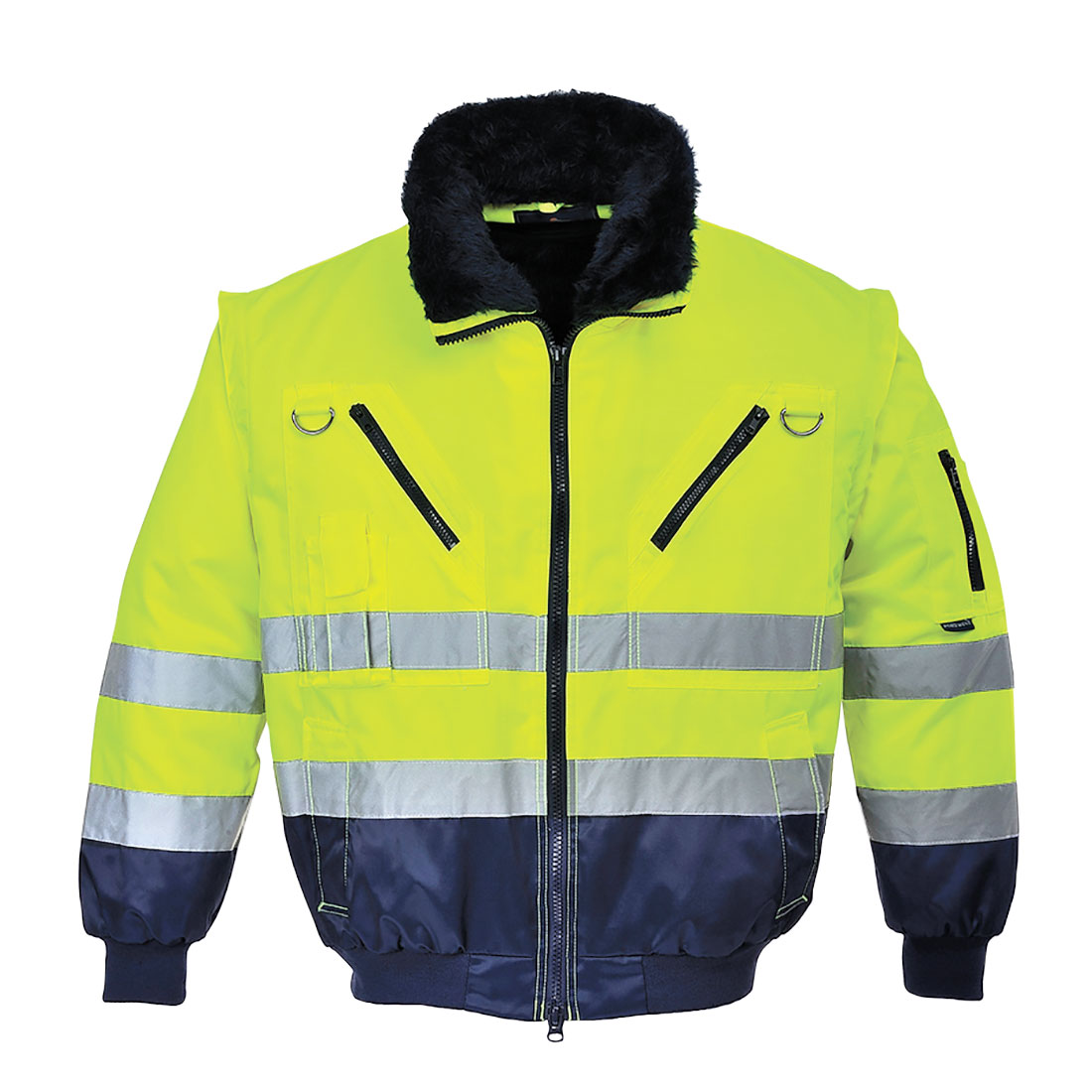 Hi-Vis 3 i 1 pilotjakke - Gul/Marine
