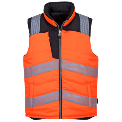 PW3 Hi-Vis Vendbar Bodyvarmer - Orange/Sort
