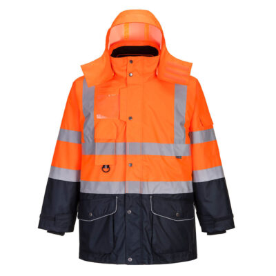 Hi-Vis 7-i-1 2-farvet trafikjakke  - Orange/Marine