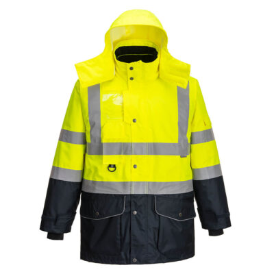 Hi-Vis 7-i-1 2-farvet trafikjakke  - Gul/Marine