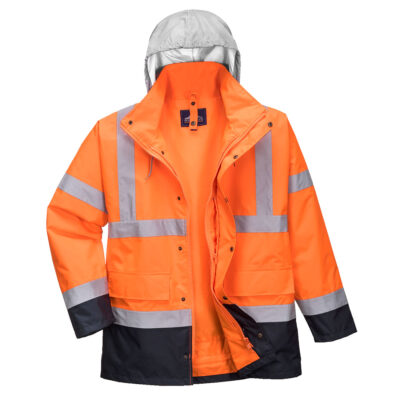 Hi-Vis 4i1 2-farvet trafikjakke  - Orange/Marine
