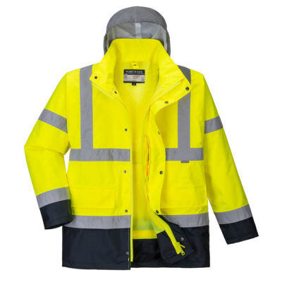 Hi-Vis 4i1 2-farvet trafikjakke  - Gul/Marine