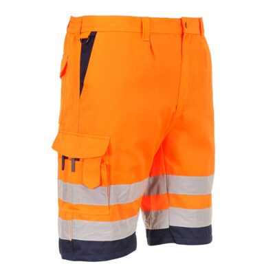 Hi-vis letvægts poly/bomulds shorts - Orange/Marine