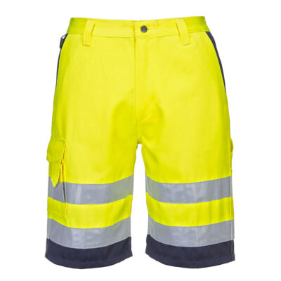 Hi-vis letvægts poly/bomulds shorts - Gul/Marine