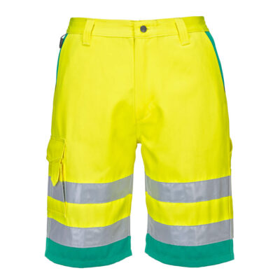 Hi-Vis letvægts poly/bomulds shorts - Gul/Blågrøn