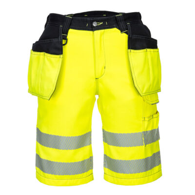 PW3 Hi-Vis Shorts med hængelommer - Gul/Sort