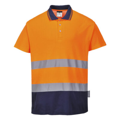 To-farvet bomuld komfort polo - Orange/Marine