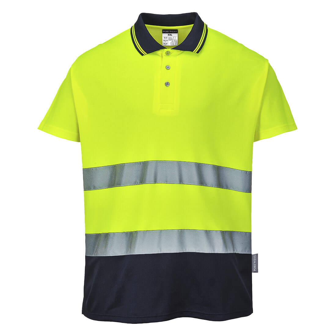 To-farvet bomuld komfort polo - Gul/Marine