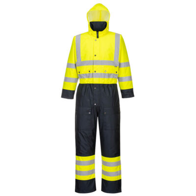 Hi-vis 2-farvet foret kedeldragt - Gul/Marine