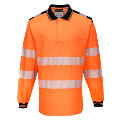 PW3 Hi-Vis langærmet polo - Orange/Sort