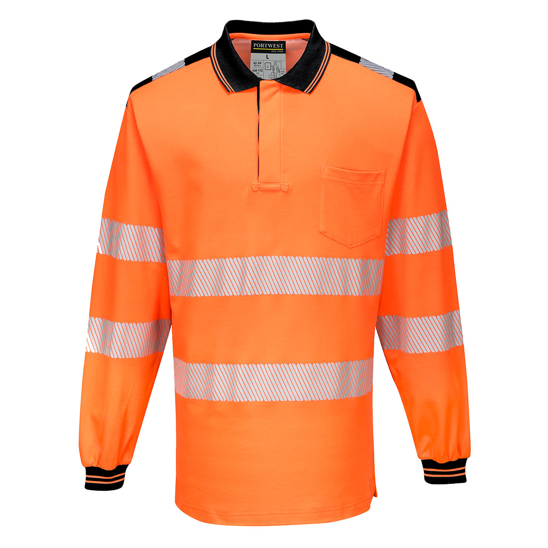 PW3 Hi-Vis langærmet polo - Orange/Sort