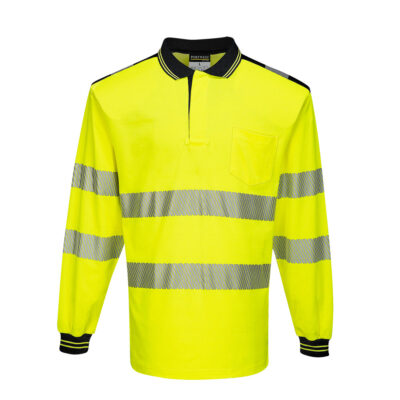 PW3 Hi-Vis langærmet polo - Gul/Sort