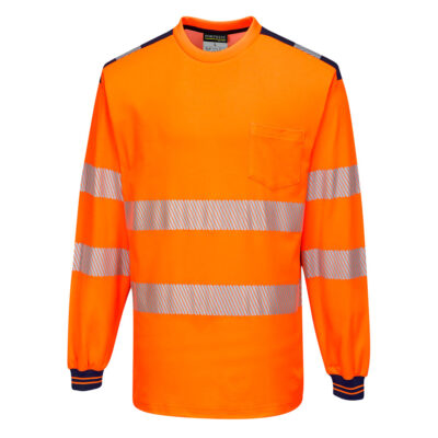PW3 Hi-Vis Langærmet t-shirt - Orange/Marine
