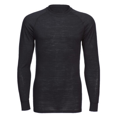 Langærmet t-shirt i merinould med rund hals - Sort
