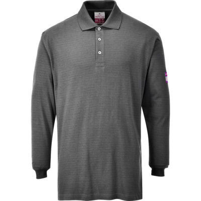 Flammeresident antistatisk langærmet poloshirts - Grå