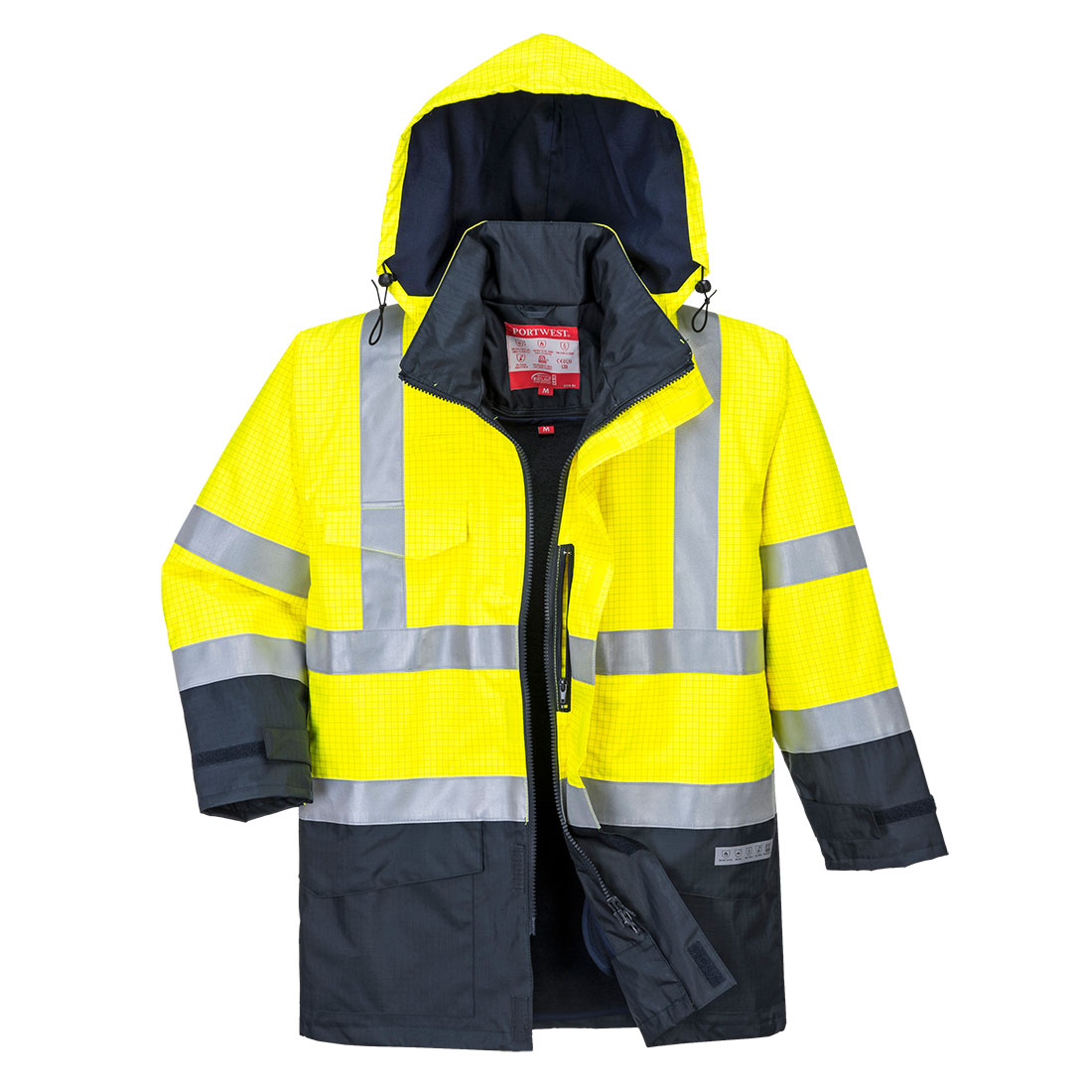 Hi-vis Bizflame vandtæt multibeskyttende jakke - Gul/Marine