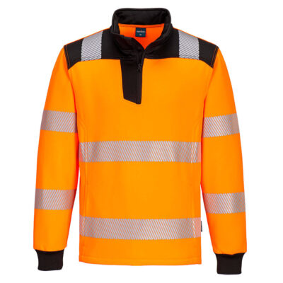 PW3 hi-vis sweatshirt med kort lynlås - Orange/Sort