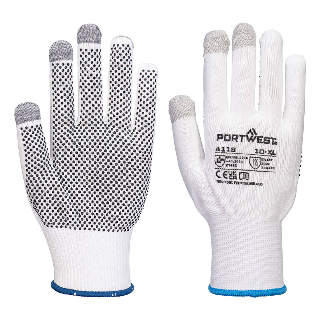 Grip 13 PVC prikket touchscreen handske (Pk12) - Hvid/Grå