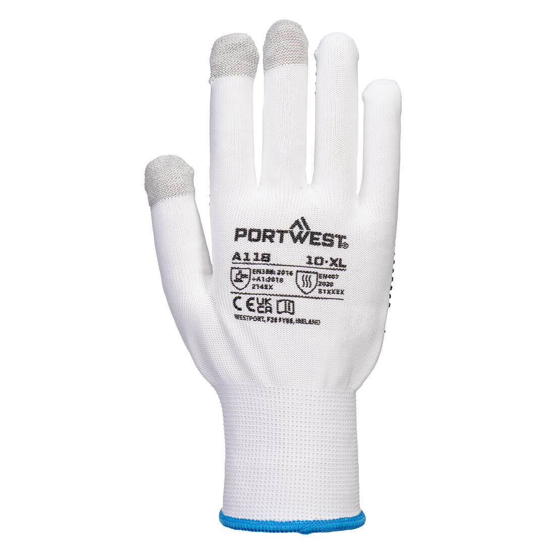 Grip 13 PVC prikket touchscreen handske (Pk12) - Hvid/Grå - Billede 2