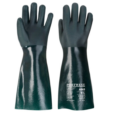 Dobbelt dyppet PVC handske 45 cm - Grøn