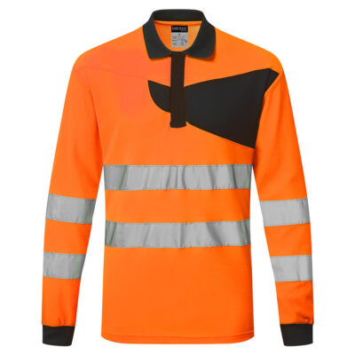 PW2 hi-vis polo m. lange ærmer -  Orange/Sort