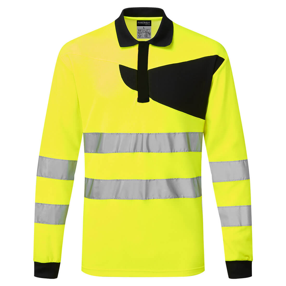 PW2 hi-vis polo m. lange ærmer - Gul/Sort